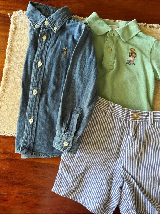 Ralph Lauren Light Green Polo Shirt with Embroidered Bear