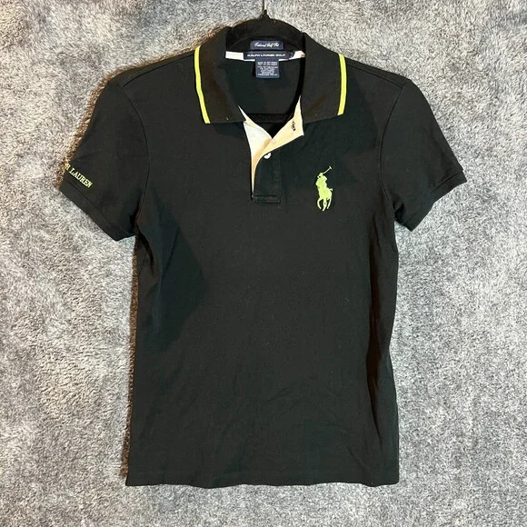 Ralph Lauren Golf Shirt Boys Small Black Tailored Fit Polo Big Pony Rugby Youth