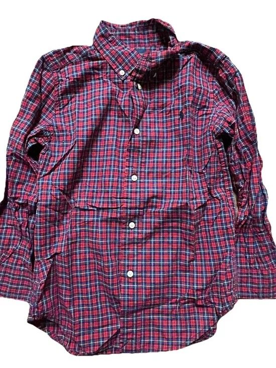 Boy’s Ralph Lauren Red Blue Plaid Button Down Shirt Size 6
