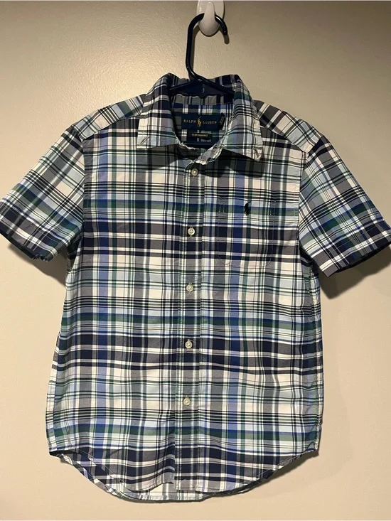 Ralph Lauren Blue, Navy & Green Plaid Short-Sleeve Button-Down Shirt