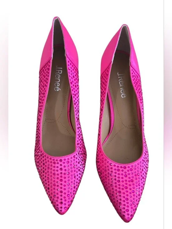 J. Renée Hot Pink Rhinestone Pointed Toe Kitten Heels 10M
