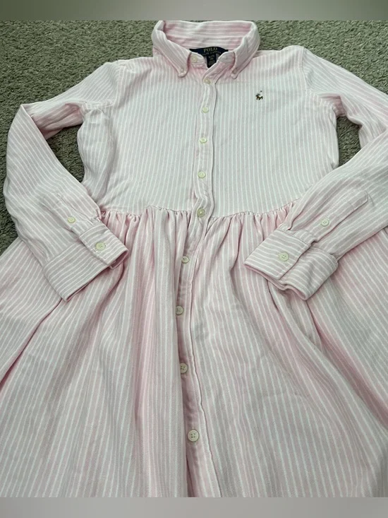 Polo by Ralph Lauren Pink Stripe Button-Front Kids Dress Size 16