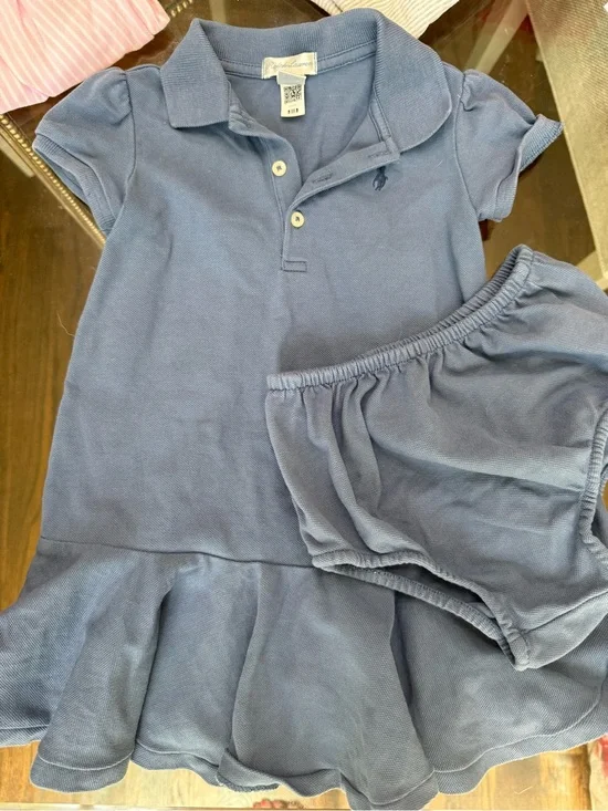 Ralph Lauren Girls' Light Blue Polo Dress with Matching Bloomer