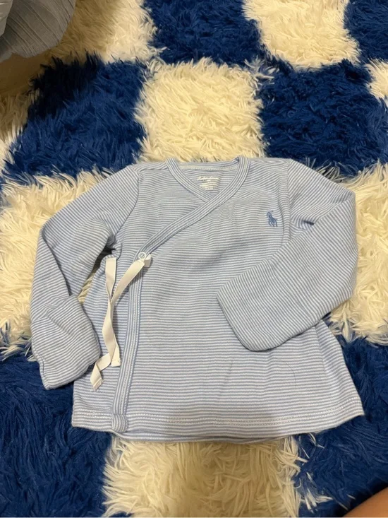 Ralph Lauren Light Blue Striped Wrap-Front Baby Top
