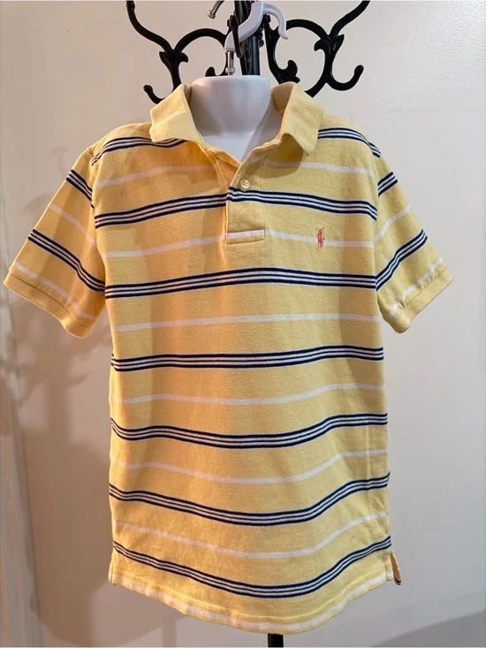Ralph Lauren Kids Yellow Striped Polo Shirt Size M 10/12