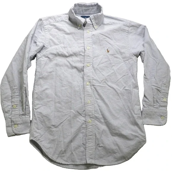 Ralph Lauren Boys Stripe Oxford Shirt Cotton Button Down 8 Light Blue White Pony