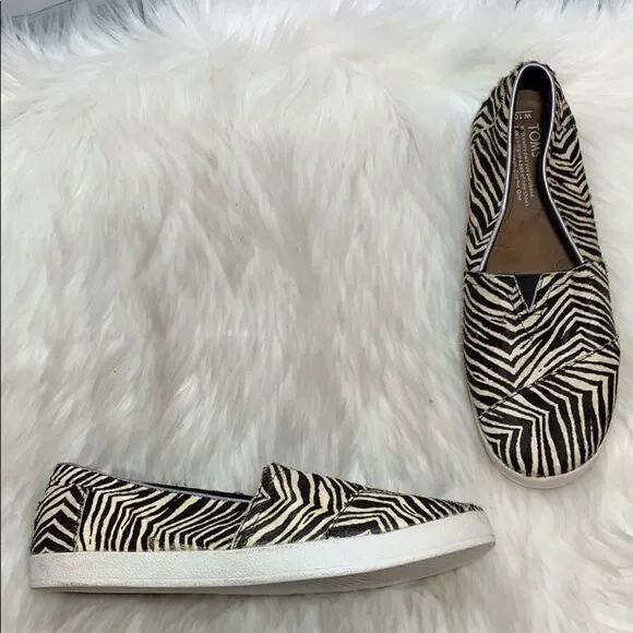 Toms Avalon Pony Hair Zebra Print Loafers Sz 42/10‎