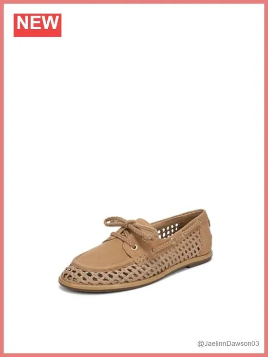 Suede Loafer Slip-Ons - Flat Heel Round Toe Woven Detail