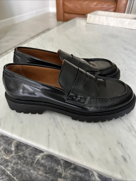 Thursday Boot Company Black Leather Lug-Soled Penny Loafers