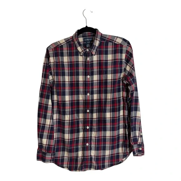 Ralph Lauren Button Down Shirt Red XL Boys Plaid Long Sleeve Slim Fit
