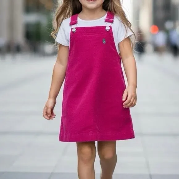 Ralph Lauren cotton corduroy girls' jumper dress in Hot  pink size 6X