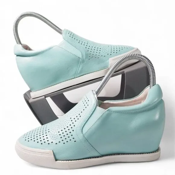 Francesco V. Leather Hidden Wedge Perf Casual Sneakers Light Blue‎ Women's 6/36