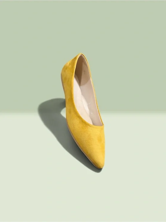 Yellow Suede Pointed Toe Ballet Flat
