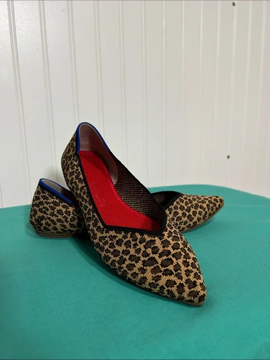 Rothy's Leopard Print Pointed Toe Flats with Red Insole Sz: 7.5