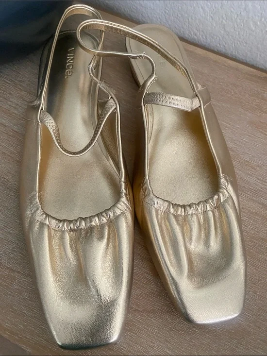 Vince Venice Leather Slingback Flats Gold Metalic Size 9