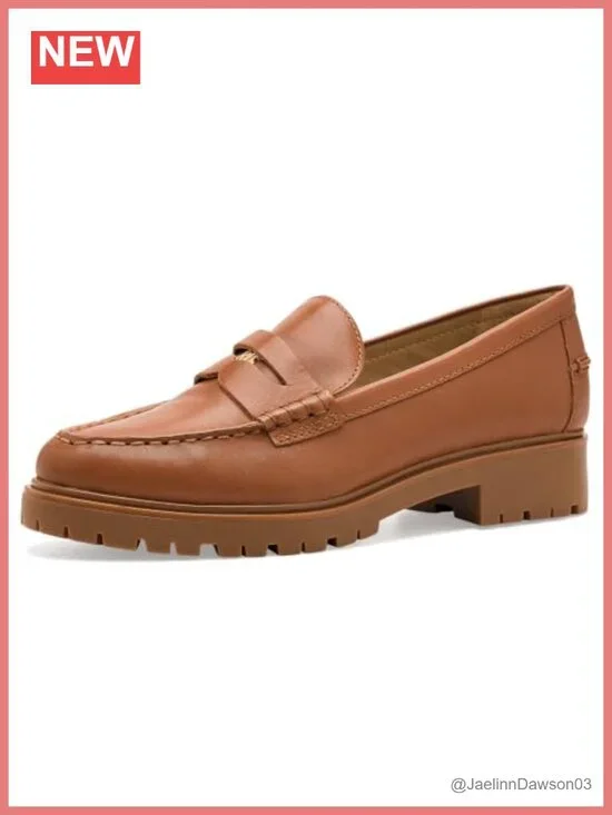 Leather Penny Loafers Slip-Ons with Lug Outsole