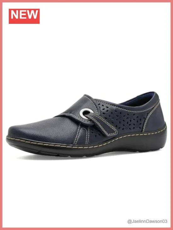 Women's Leather Perforated Loafer Flat with Adjustable Strap
