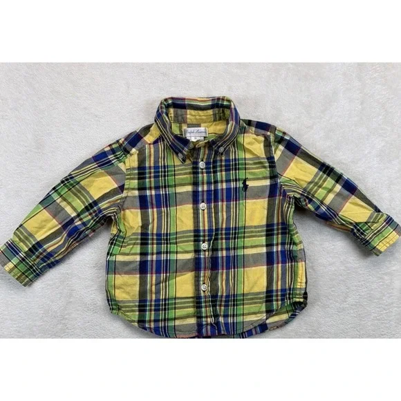Ralph Lauren Baby Boys 9M Madras Plaid Button Down Shirt Pony Preppy