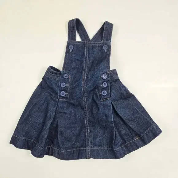 Ralph Lauren Baby Denim Pinafore 18 Months Skirt Dress Preppy Blue Criss Cross