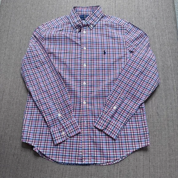 Ralph Lauren Boys Plaid Button Down Shirt L 14-16 Multi Color Long Sleeve Cotton