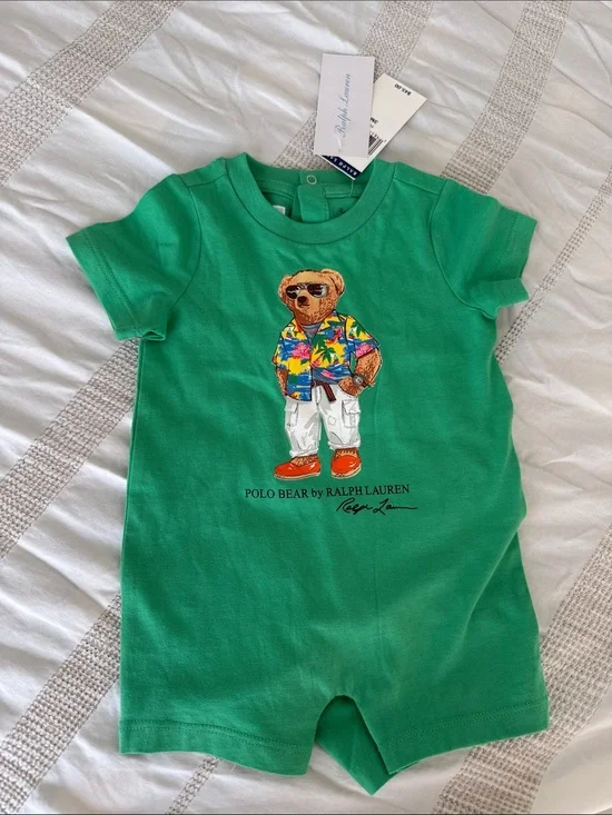 Ralph Lauren Baby Polo Bear Romper in Green, size 3 months