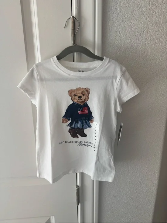 Ralph Lauren White Tee with Polo Bear Graphic