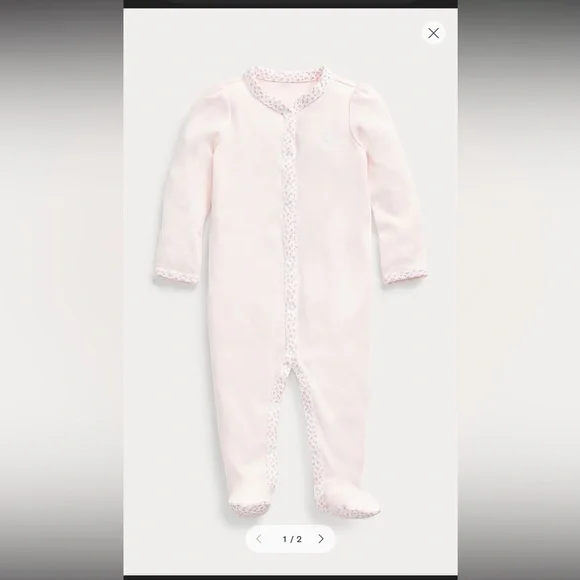 Ralph Lauren Light Pink Baby Girl Floral Trim Footie Pajamas Size 3M