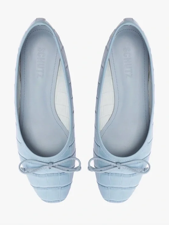 Schutz Light Blue Croc-Embossed Leather Ballet Flats | Arissa Ballet Flat