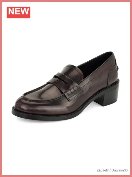 Faux Leather Slip-on Loafer with Block Heel