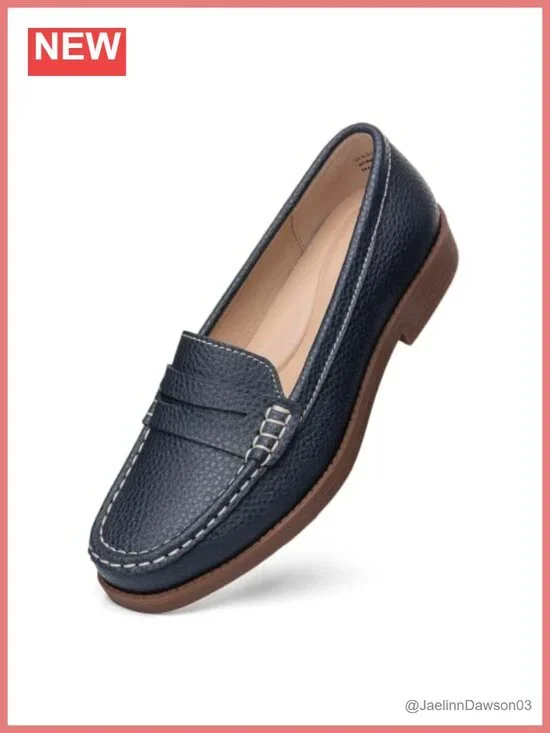 Women's Leather Penny Loafers Slip On Business Casual Dress Shoes Comfortable