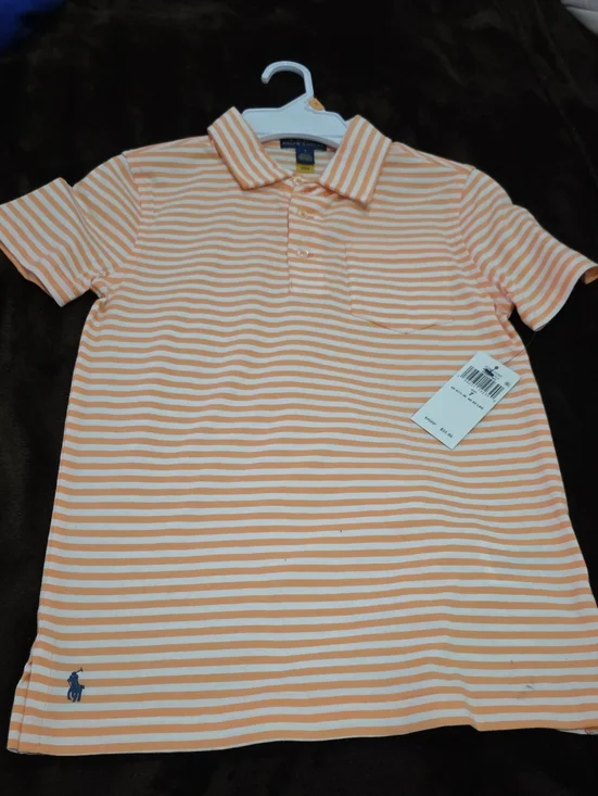 Ralph Lauren Peach and White Striped Polo Shirt