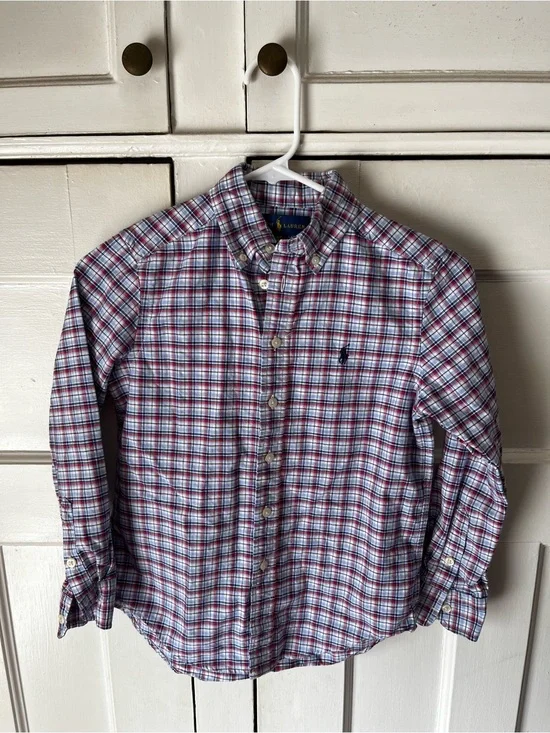 Ralph Lauren - Blue, Red & White Plaid Button-Down Shirt - Boy’s Size S/P (8)