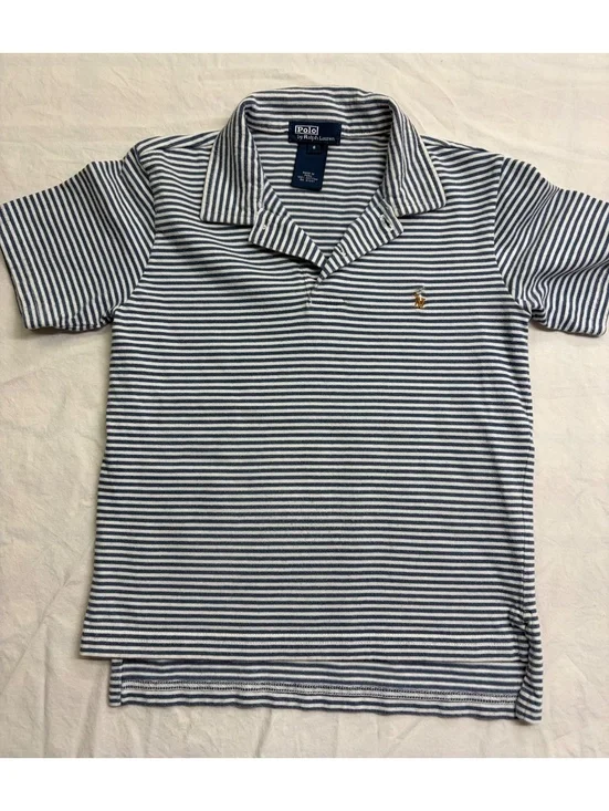 Polo Ralph Lauren Boys Size 6 Blue White Striped Cotton Polo Shirt Pony Logo