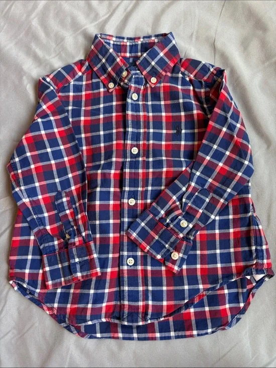 Ralph Lauren Red, Navy & White Plaid Button-Down Shirt