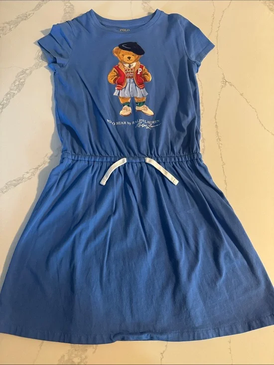Ralph Lauren Blue Polo Bear Cotton T-Shirt Dress