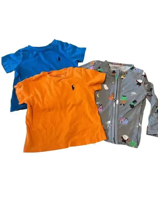 Ralph Lauren Baby Boys Jersey T-Shirt Bundle with Halloween Footed Pajama