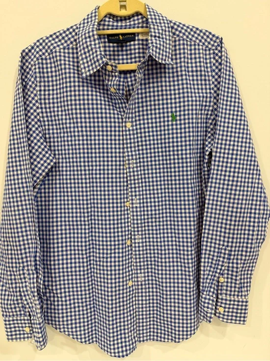 Ralph Lauren Blue and White Gingham Button-Down Shirt