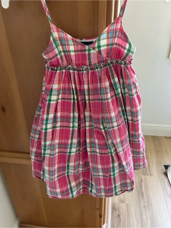 Ralph Lauren Pink Plaid Sundress with Green and White Accents, 3T