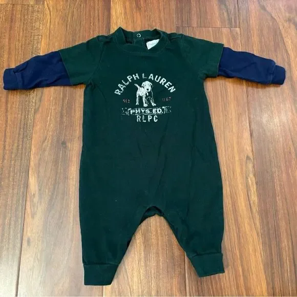 Ralph Lauren green/navy dog long sleeve jumpsuit