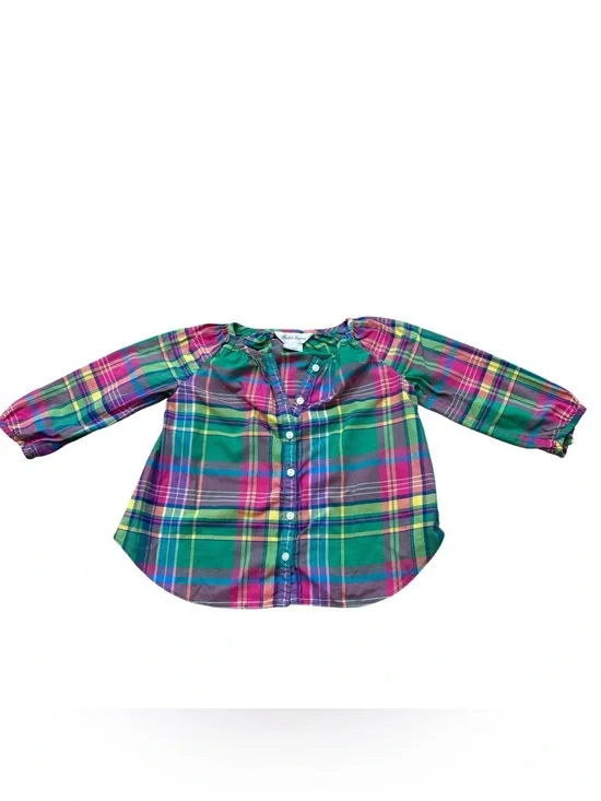 Ralph Lauren Pink and Green Plaid Button Down Blouse Size‎ 9 Months