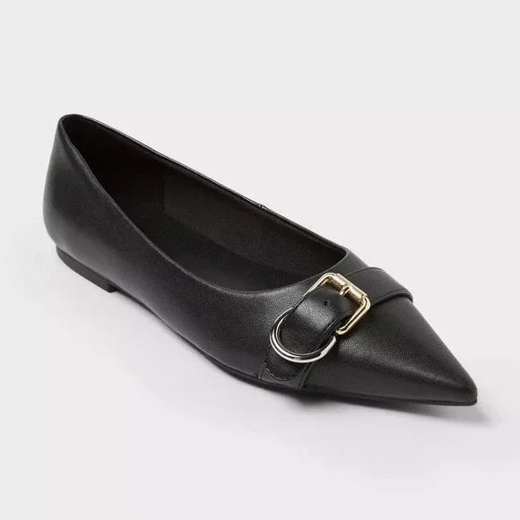 Women's Valentina Pointed Toe Buckle Flats – A New Day Black 8.5 – New With Tags