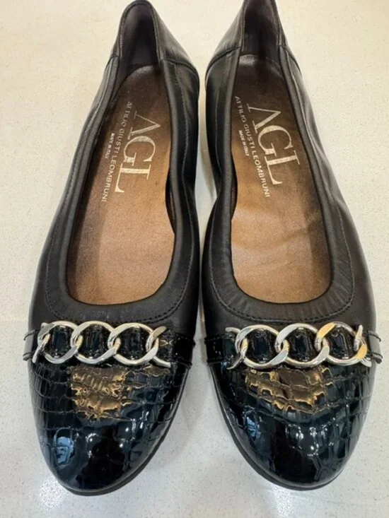 AGL Attilio Giusti Leombruni Chain link Cap-Toe Ballet Flats sz 39 Black