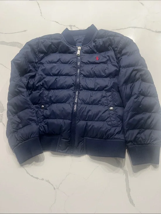 Ralph Lauren Navy Quilted Puffer Jacket with Red Logo