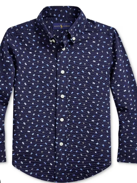 Polo Ralph Lauren Boys Nautical Seersucker Shirt, M (10-12), New no tag