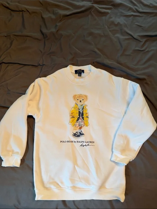 Ralph Lauren White Crewneck Sweatshirt with Yellow Polo Bear Graphic