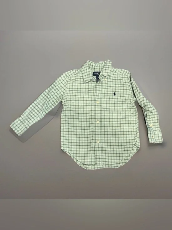 Polo Ralph Lauren Boys 3T Plaid Button Down Shirt Navy Green Vintage