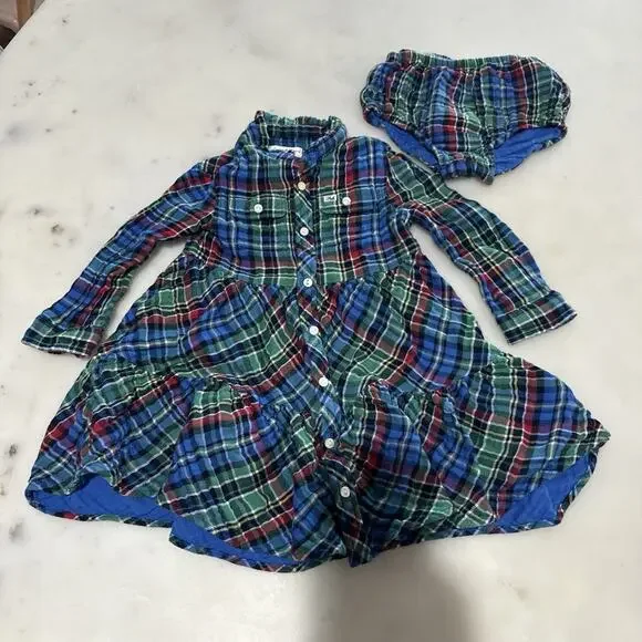 Polo Ralph Lauren Dress Girls 18M Red Plaid Flannel Shirt Drop Waist Long Sleeve