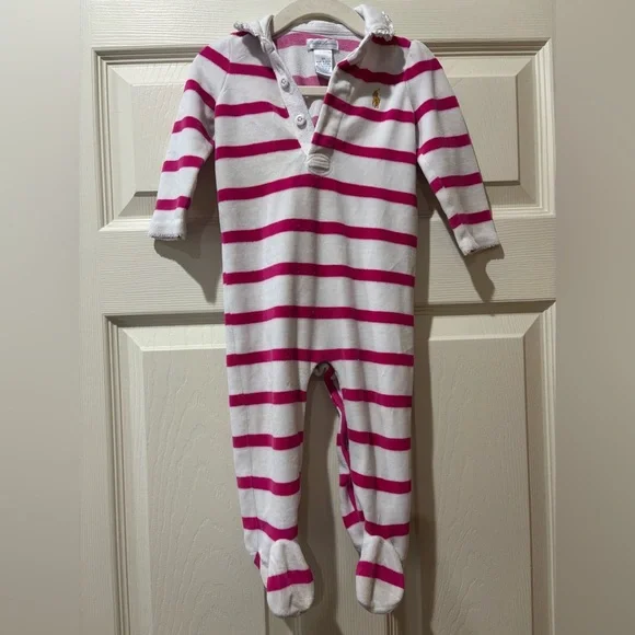 Ralph Lauren Pink and White Striped Footie