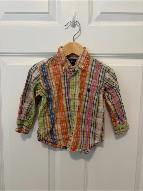 Ralph Lauren Multicolor Plaid Button-Down Shirt - Green, Orange, Blue, Pink