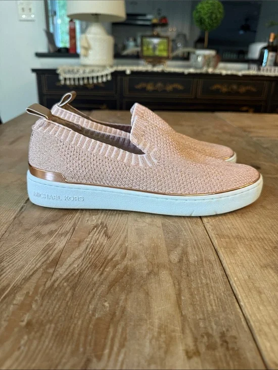 Michael Kors Blush Knit Slip-On Sneakers with Rose Gold Trim
